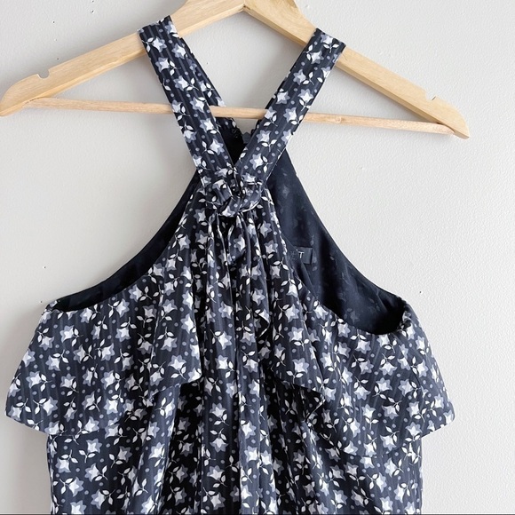 NWT LOFT Bluebell Flounce Halter Romper in Black White Floral Print Petite Small - Picture 3 of 13